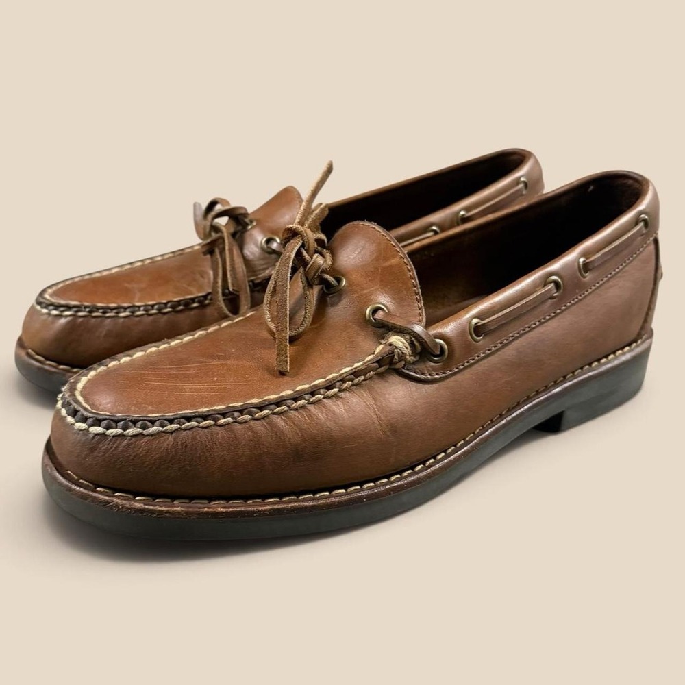 Polo Ralph Lauren Vintage Brown Leather Boat Shoes Mens 9 D Minor Wear